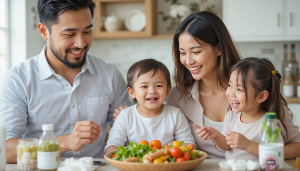 familia en una mesa dispuesta con dieta antiinflamatoria